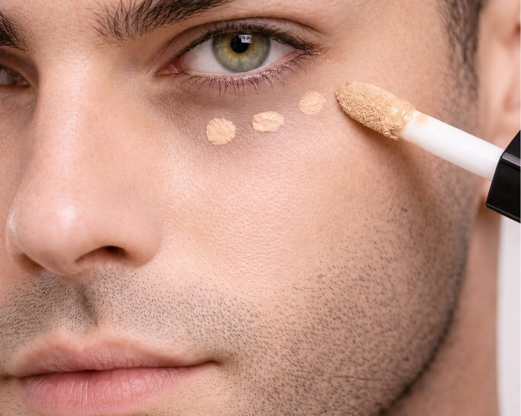 Man applies concealer under his eye